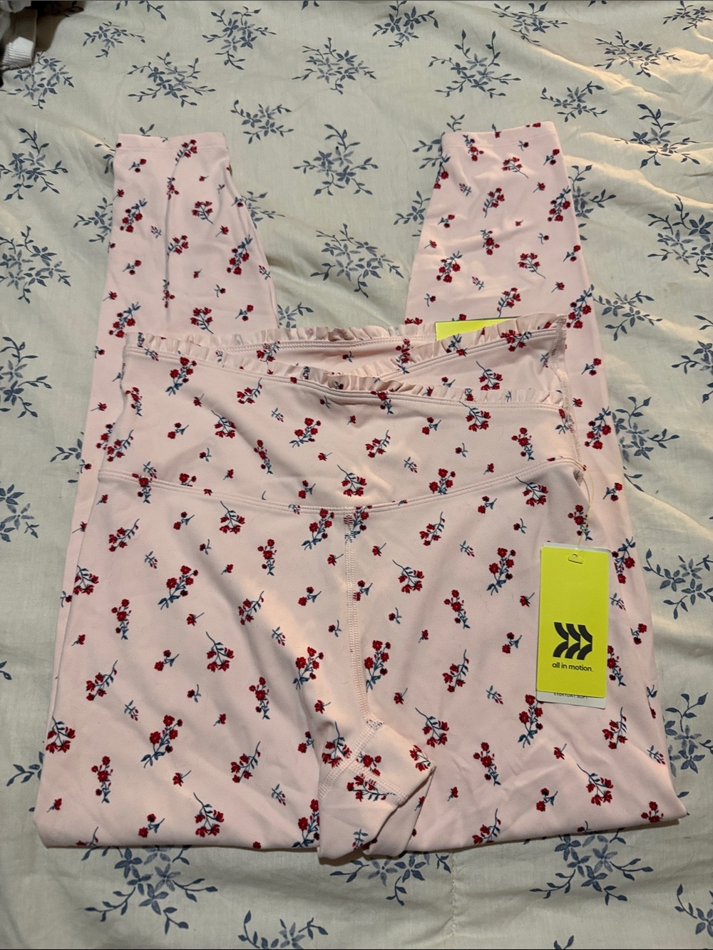 all in motion Light Pink Leggings with Red Floral Print